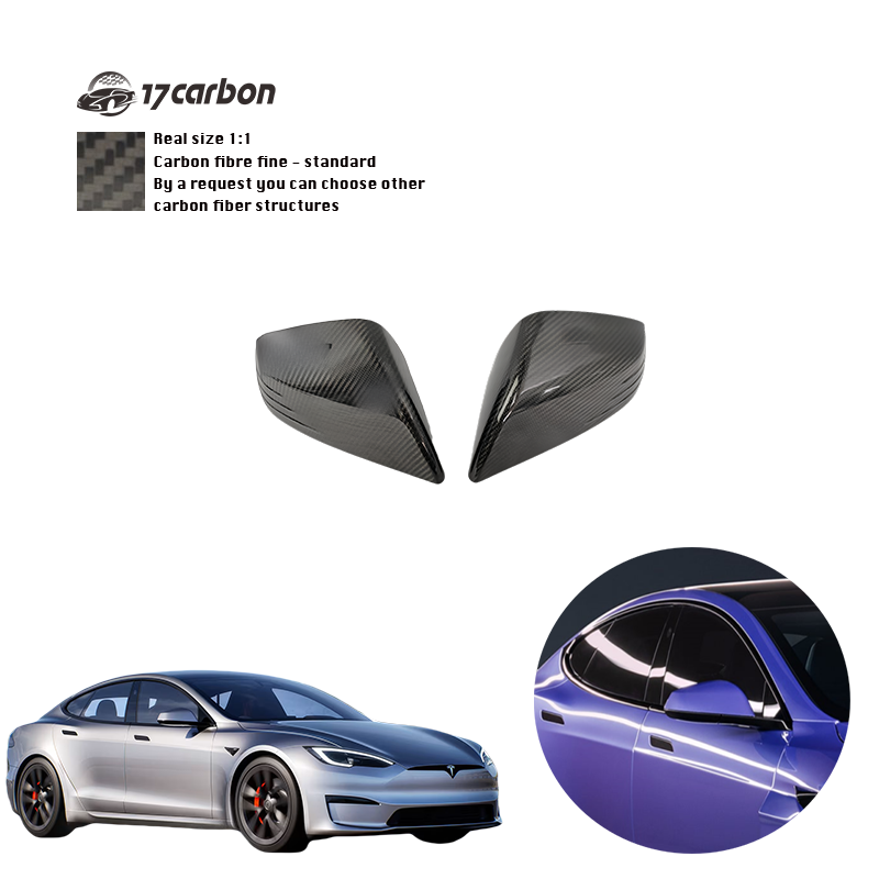 Tesla Model S Plaid 2023 2024 2025 V Style Dry Carbon Kit Side Mirror Cover