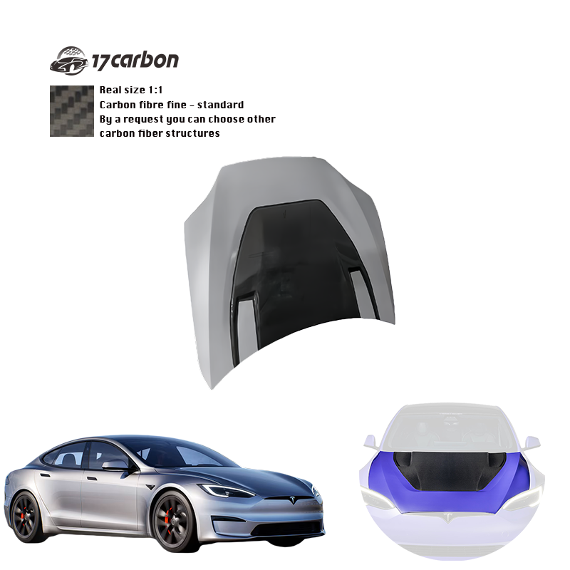 Tesla Model S Plaid 2023 2024 2025 V Style Dry Carbon Kit Front Engine Hood Bonnet
